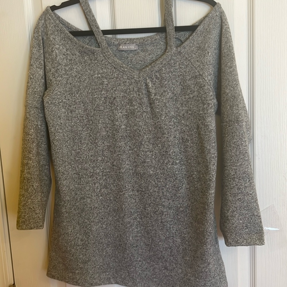Milan Kiss gray soft jersey off the shoulder long sleeved top szL